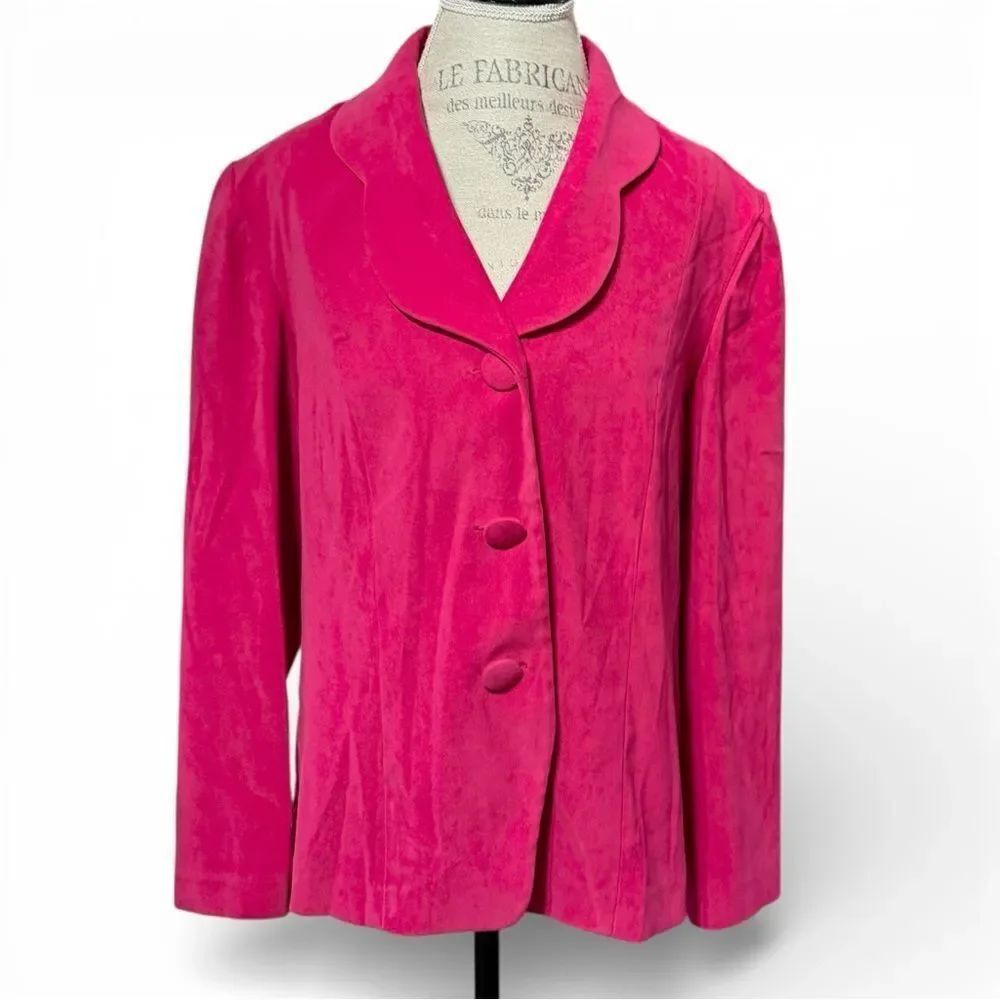 Vintage Leslie Fay Women's Hot Pink Blazer Jacket Shoulder Pads Size 18